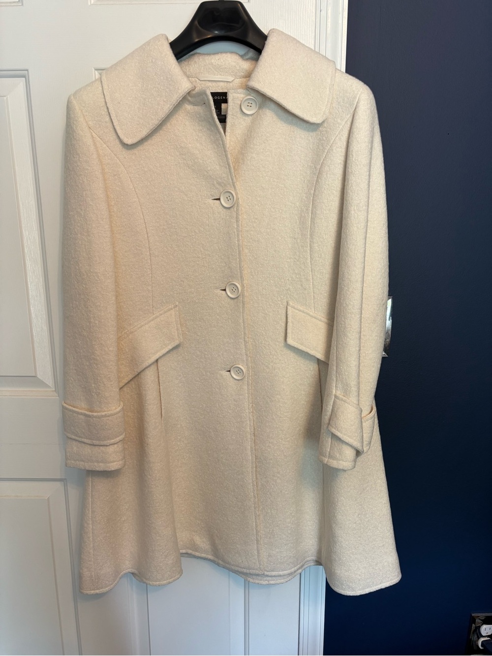Wool-Blend Cream Button Front Women's Coat by Halogen